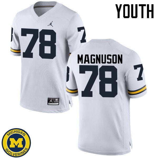 Youth Michigan Wolverines #78 Erik Magnuson White Embroidery Jersey